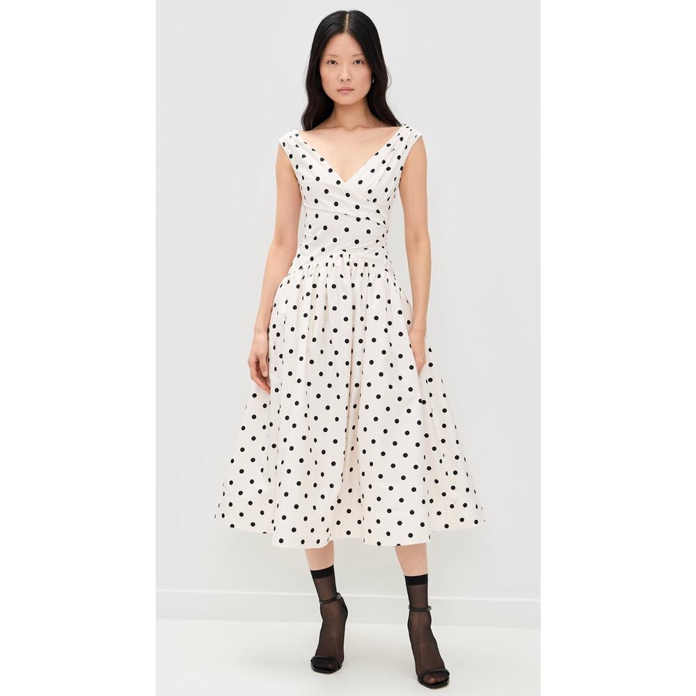 Self Portrait Cream Polka Dot Cotton Midi Dress